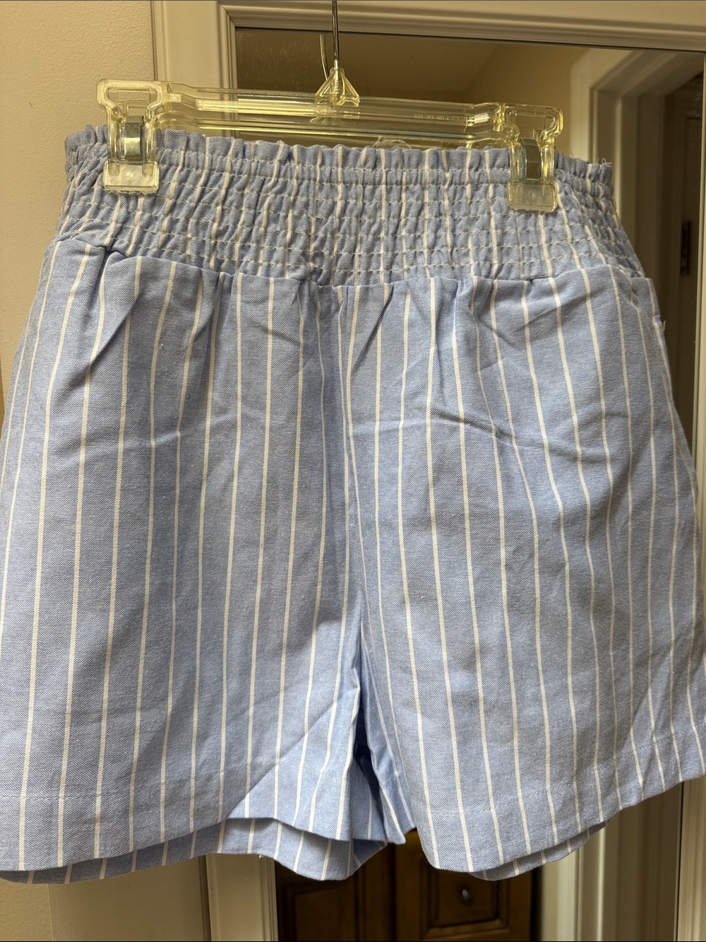 Women’s High-Waist Light Blue Striped Elastic-Waist Shorts